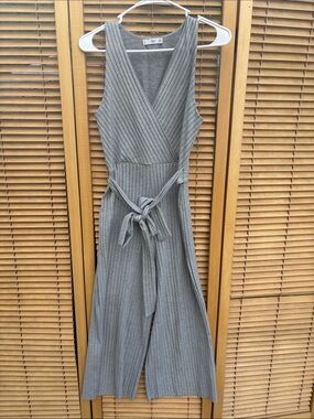 Ribbed One-Shoulder Wrap Jumpsuit Dress - Gray